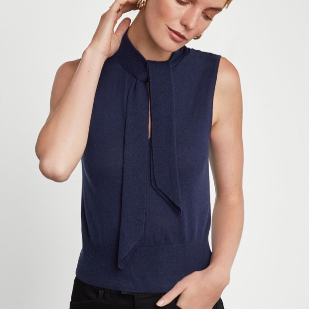 BCBG Navy Knit Sleeveless Cutout Top